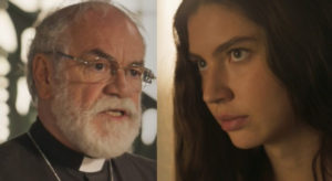 Com os nervos à flor da pele em Pantanal, Juma (Alanis Guillen) fará desaforo com o padre da novela das nove da Globo (Foto: Reprodução / Globo)