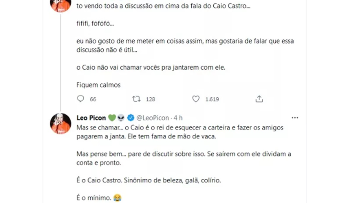 Leo Picon vai defender o amigo Caio Castro e acaba entregando má fama