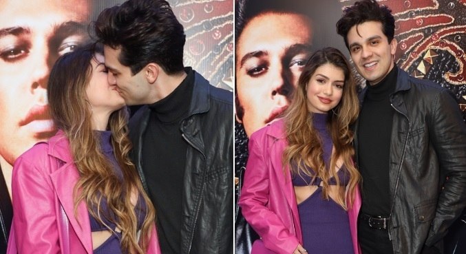 Luan Santana surgiu empolgado ao posar com a namorada e deu um beijão (Foto: Reprodução)