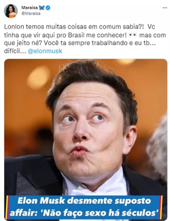 Maraisa dá cantada no bilionário Elon Musk