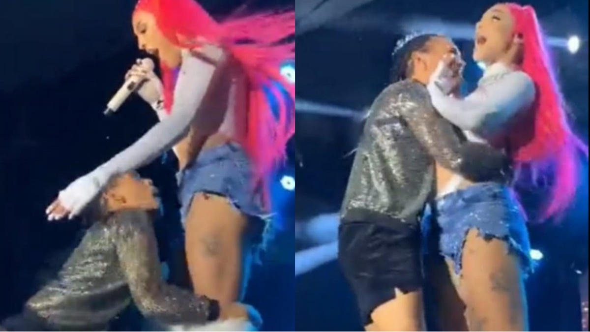 Momento emque fã de Pabllo Vittar invade palco e agarra cantora