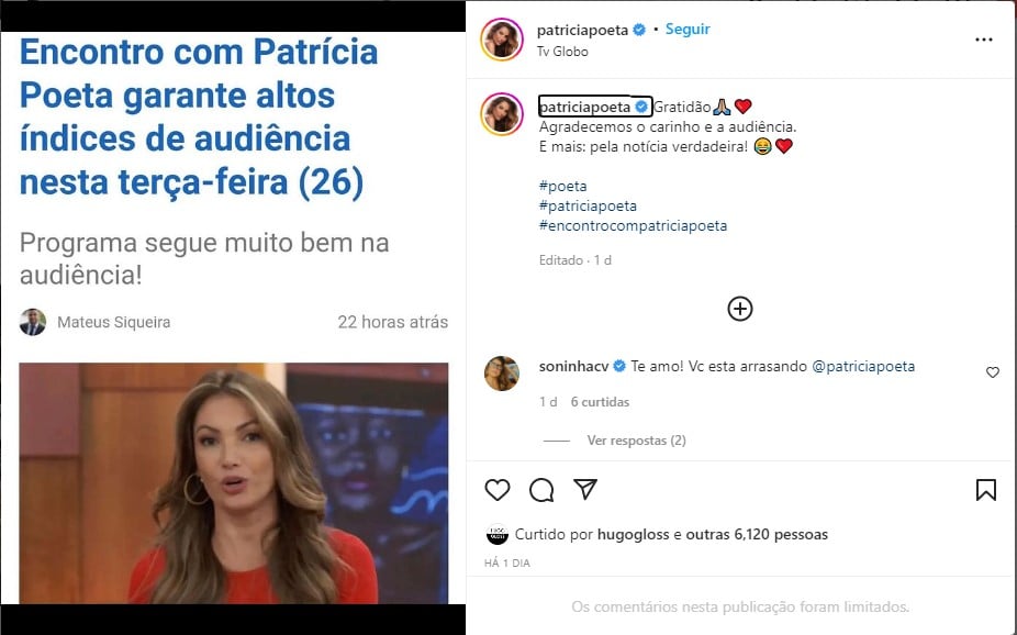 Patrícia Poeta explode com indireta após ser criticada - Foto: Reprodução