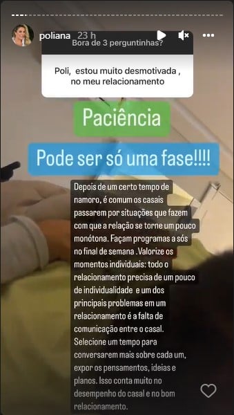 Poliana Rocha aconselha mulher sobre relacionamento difícil - Foto: Reprodução