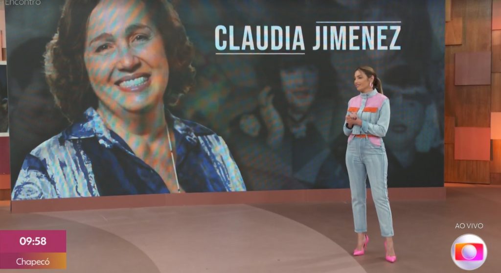 Patrícia Poeta durante a homenagem à Claudia Jimenez no Encontro