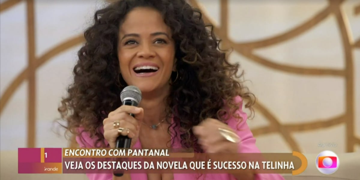 Aline Borges, de "Pantanal", errou o nome de Manoel Soares (Foto: Reprodução/TV Globo)