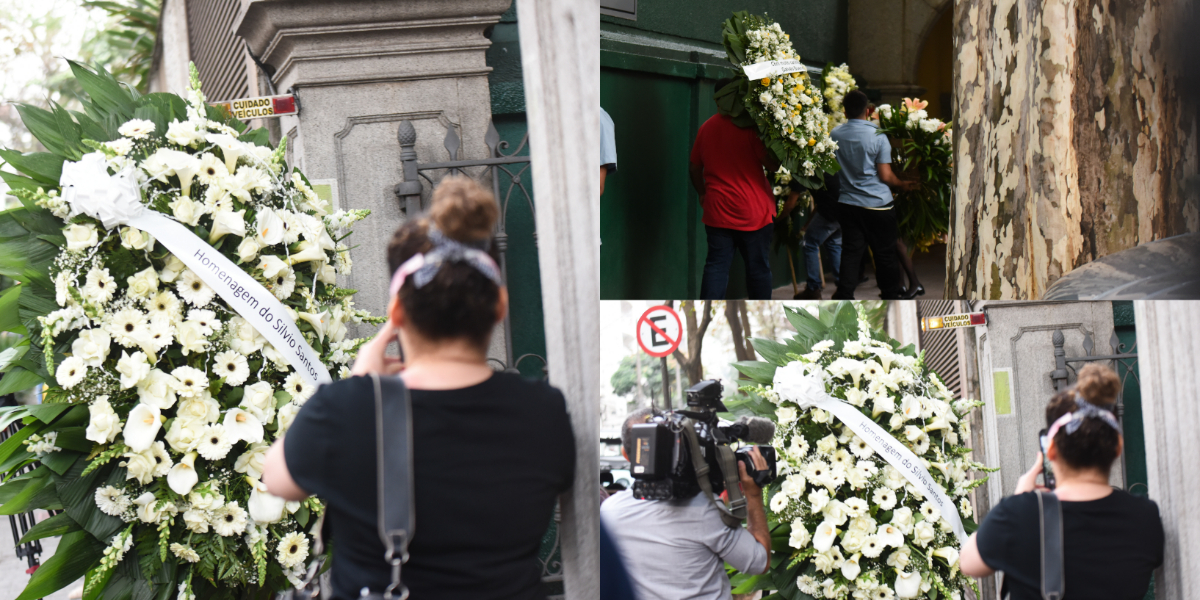 Coroa de flores que Silvio Santos deu em homenagem e Jô Soares (Foto: Leo Franco/AgNews)