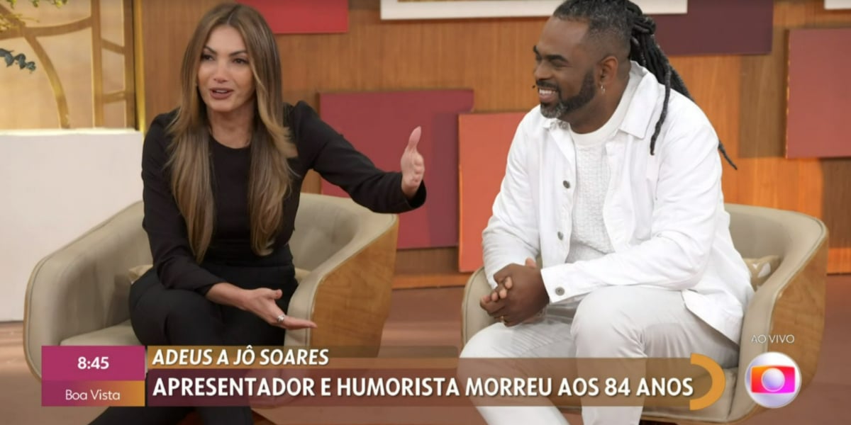 Patrícia Poeta e Manoel Soares prestaram homenagem a Jô Soares no "Encontro" (Foto: Reprodução/TV Globo)