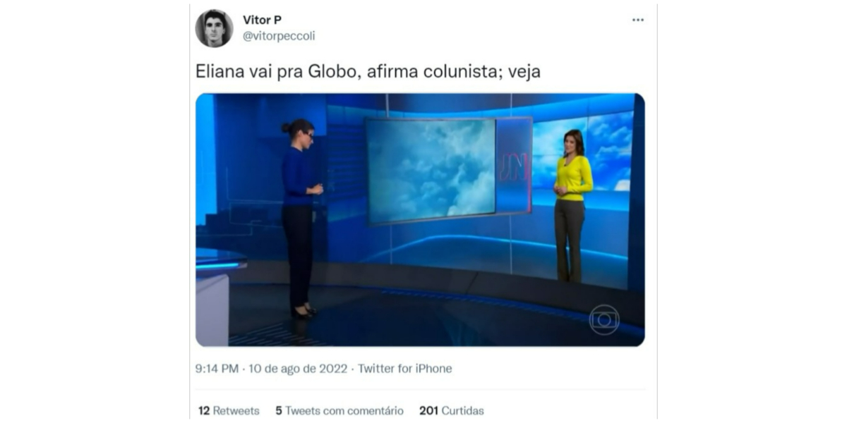 Internauta brincou com possível contratação de Eliana na Globo (Foto: Reprodução/Twitter)