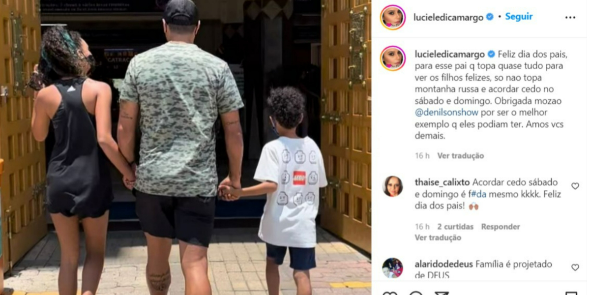 Luciele Di Camargo mostrou Denílson e os filhos nas redes sociais (Foto: Reprodução/Instagram)