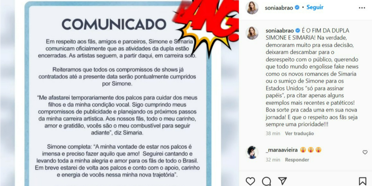 Sonia Abrão se pronunciou sobre fim de Simone e Simaria (Foto: Reprodução/Instagram)