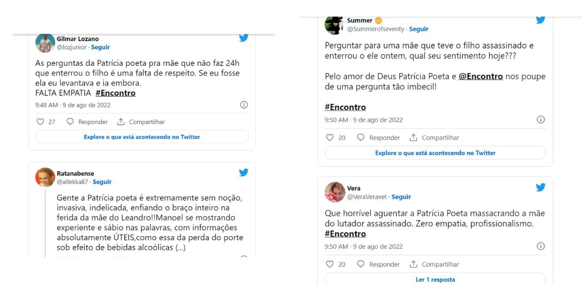 De acordo com internautas, pergunta de Patrícia Poeta foi sem noção (Reprodução)