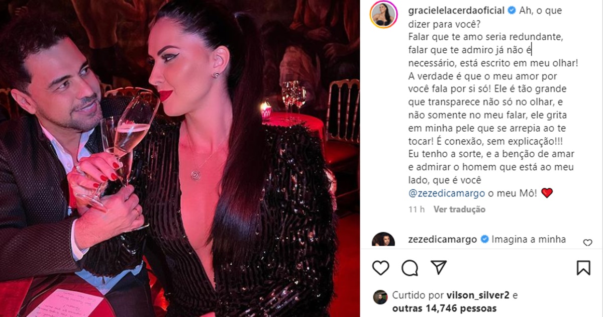 Graciele Lacerda faz declaração de amor à Zezé Di Camargo 