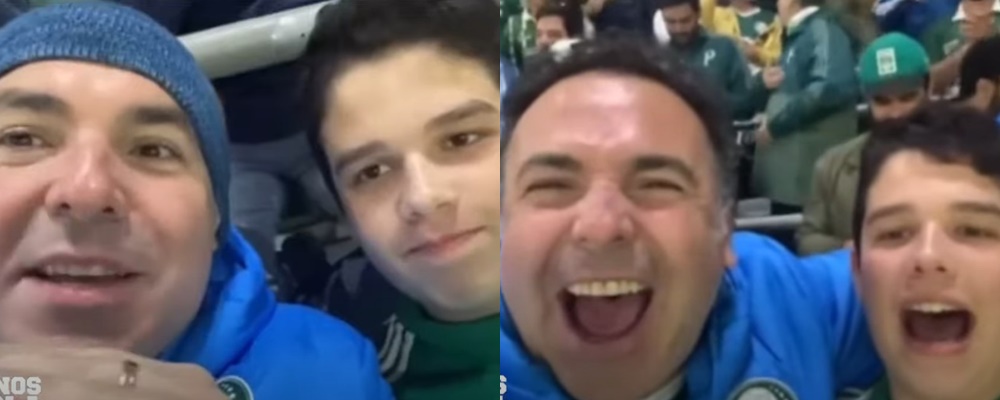 Reinaldo Gottino e o seu filho Rafael surgiram em vídeo no estádio do Palmeiras