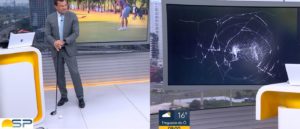 Rodrigo Bocardi simulou uma partida de golfe no estúdio e a produção da Globo mostrou imagens do telão quebrado- Foto: Montagem/TV Foco