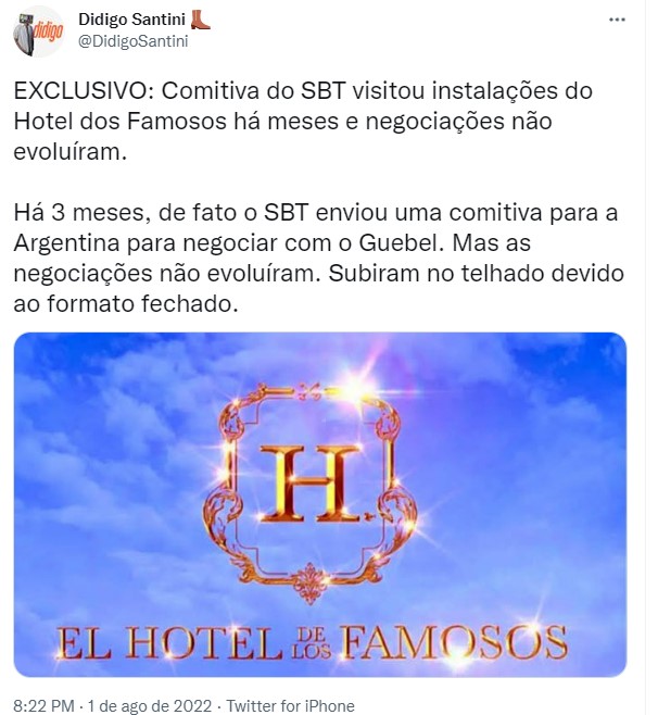 SBT não teria fechado a compra do formato Hotel dos Famosos e busca outras soluções