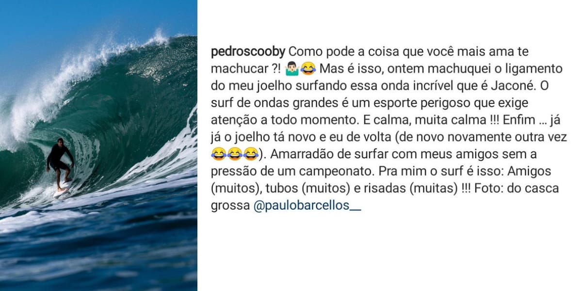 Pedro Scooby mostrando a onda que o lesionou (Foto: Instagram)