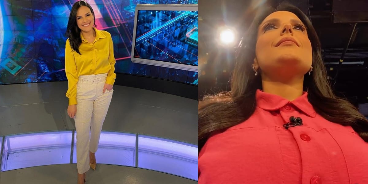 Márcia Dantas mostrando bastidores do jornal nas redes sociais (Fotos: Instagram)