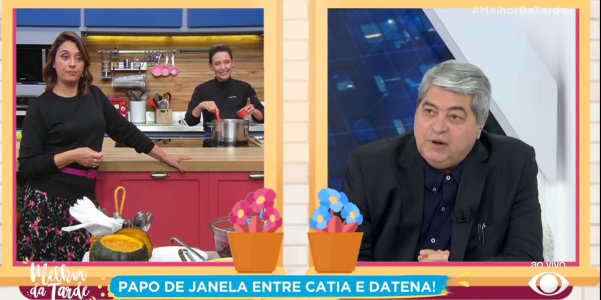 Datena no bate-papo com Cátia Fonseca no 'Melhor da Tarde' (Reprodução: Band)