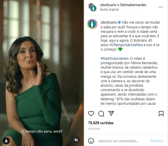 Fátima Bernardes em campanha do O Boticário (Foto: Reprodução/Instagram)