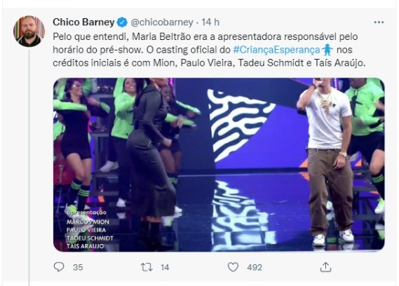 Chico Barney explica sumiço de Maria Beltrão (Foto: Reprodução/Twitter)