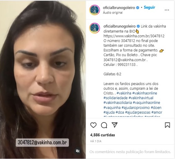 Ingrid pede ajuda aos fãs do ex-goleiro Bruno para pagar dívida de pensão alimentícia de Bruninho (Foto: Reprodução/Instagram)