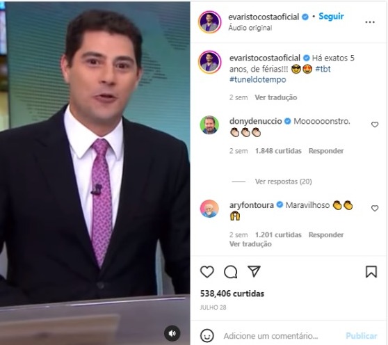Evaristo Costa recorda sua última aparição na Globo (Foto: Reprodução/Instagram)