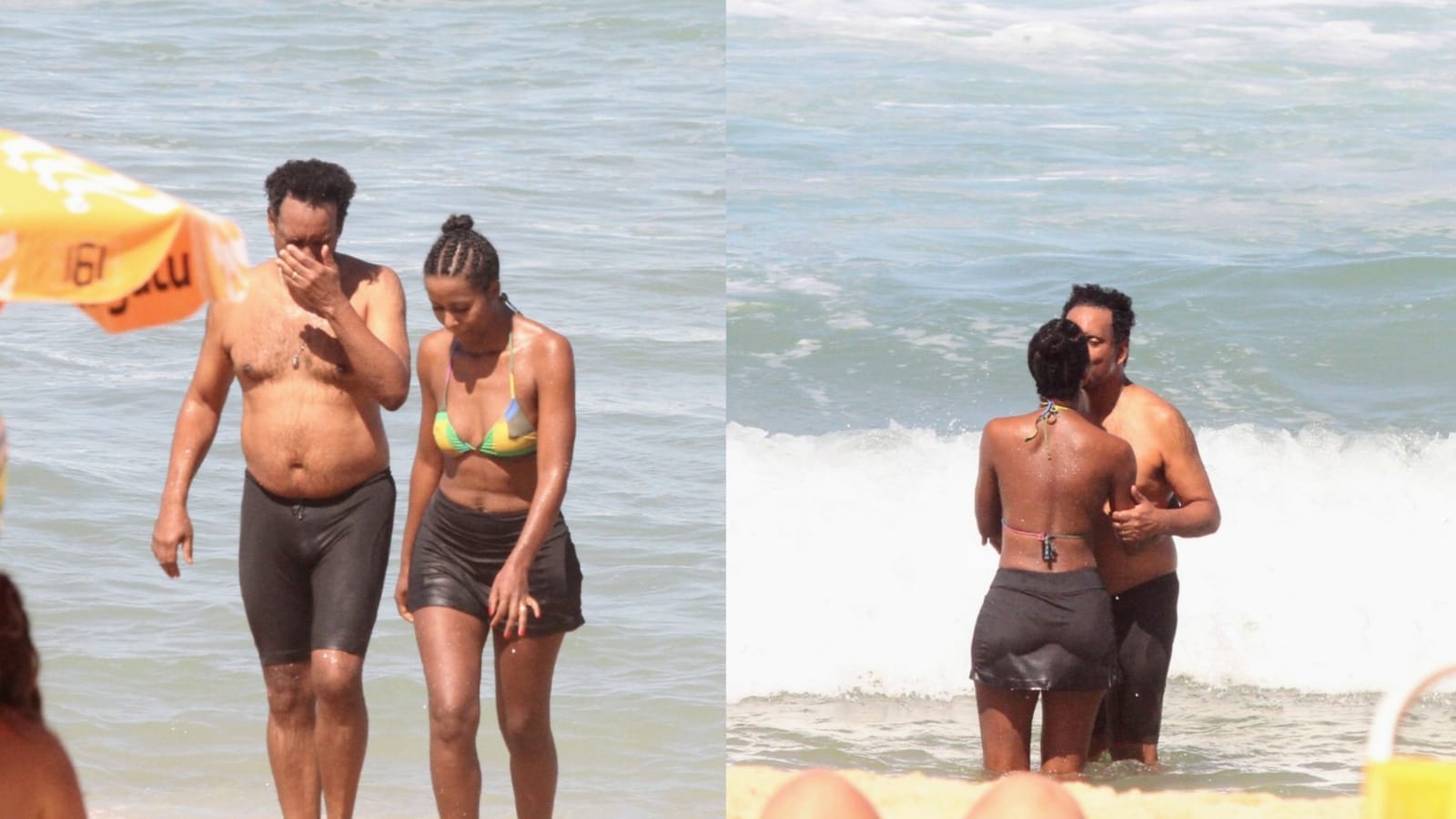 Maju Coutinho e o marido em praia, no Rio de Janeiro (Foto: Reprodução/Dan Delmiro/Ag News/Montagem)