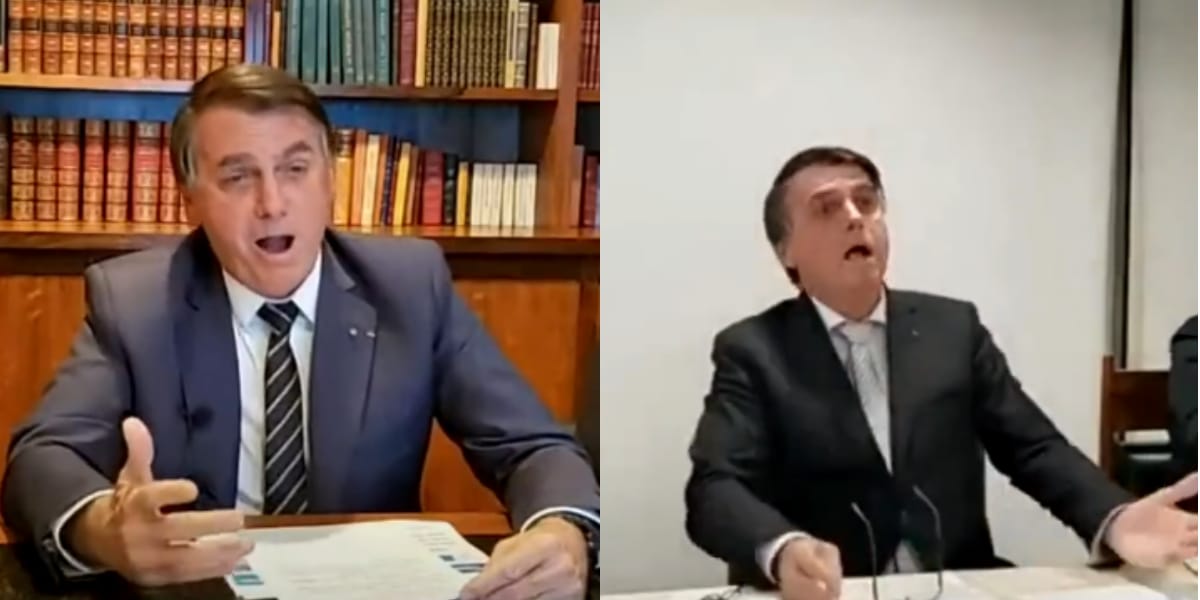 Dois momentos em que Jair Bolsonaro imita pessoas sem ar (Reprodução: Globo)