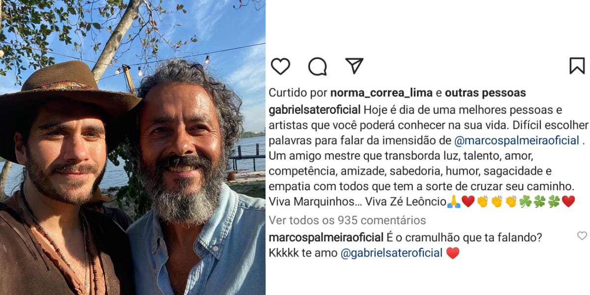 Gabriel Sater homenageio Marcos Palmeira, em seu aniversário (Reprodução: Instagram)