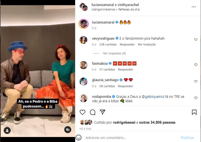 Pedro Amaral e Cynthia Rachel surgem Pedro e Biba nas redes sociais (Foto: Reprodução/Instagram)