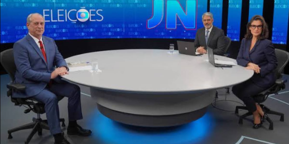 William Bonner e Renata Vasconcellos em entrevista com Ciro Gomes, no Jornal Nacional (Reprodução: Globo)