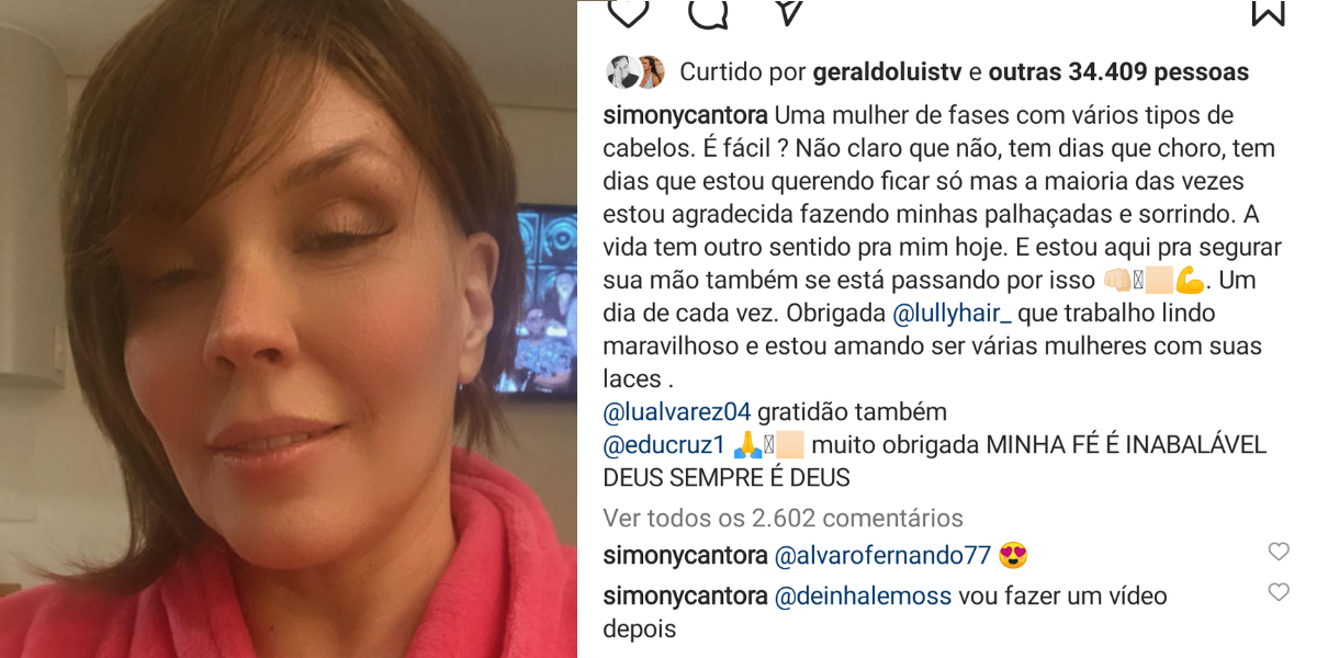 Simony faz desabafo em suas redes sociais, após iniciar quimioterapia contra câncer (Reprodução: Instagram)