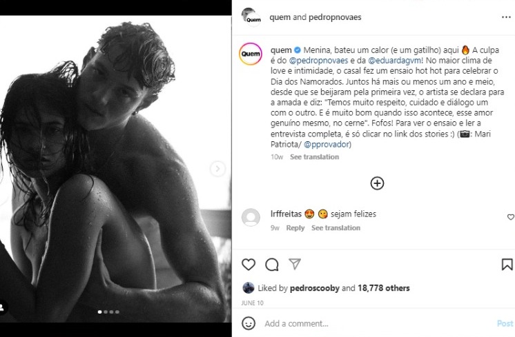 Ensaio sensual e completamente nu de Pedro Novaes e Eduarda Vilar (Foto: Reprodução/Instagram)