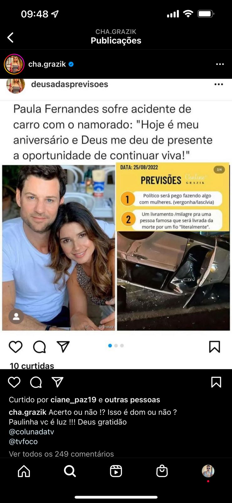 Vidente Chaline acertou previsão envolvendo acidente com Paula Fernandes (Imagem: Reprodução)