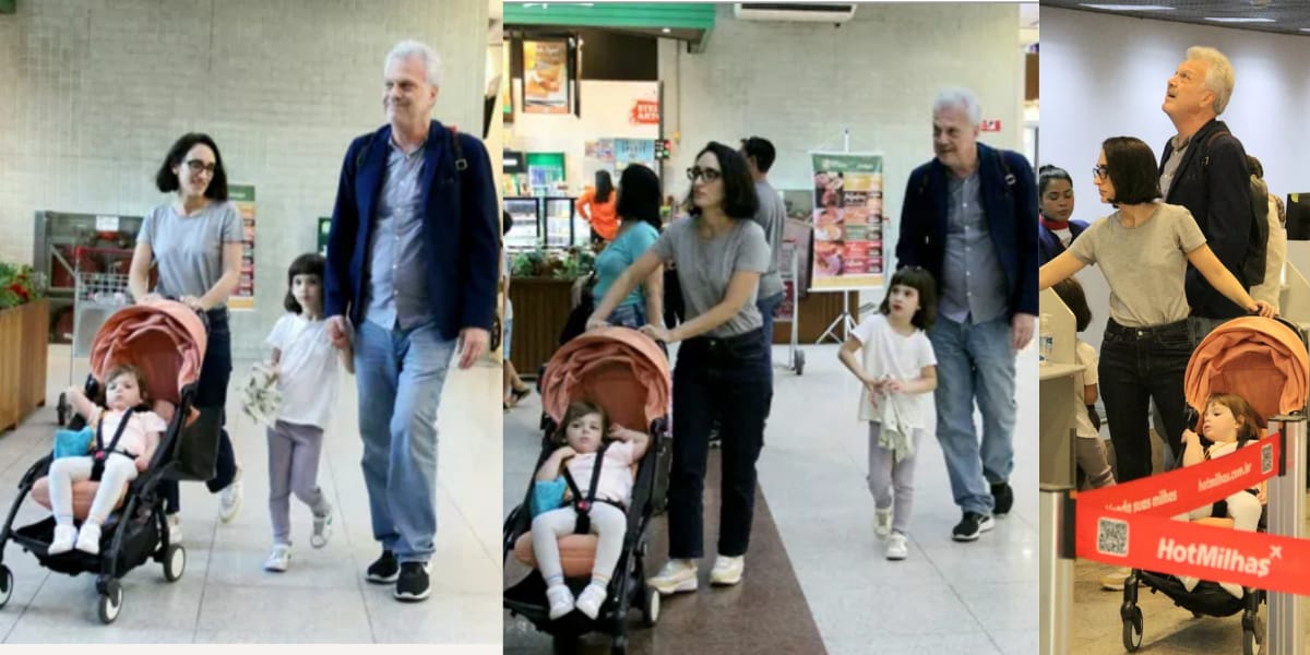 Pedro Bial é flagrado com a família em aeroporto no Rio de Janeiro (Reprodução: Montagem TV Foco)