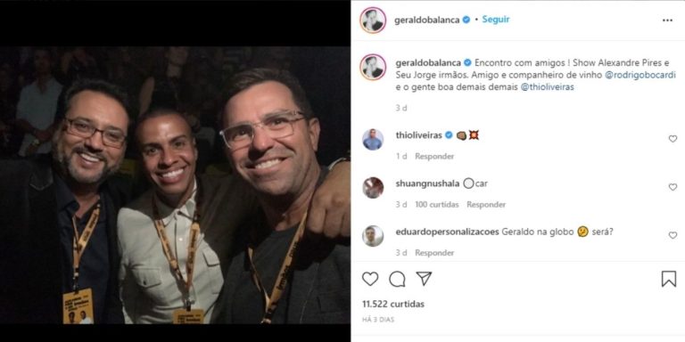 Geraldo Luís surgiu na companhia de Rodrigo Bocardi e Thiago Oliveira, ambos da Globo (Foto: Reprodução)