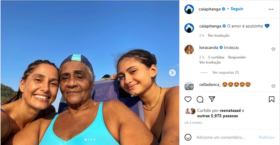 A atriz Camila Pitanga ao lado da mãe e da filha - Foto: Reprodução