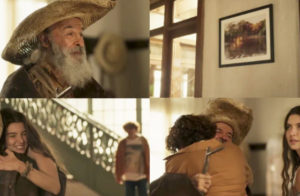 O Velho do Rio (Osmar Prado) aparecerá misteriosamente na sala de José Leôncio (Marcos Palmeira) em Pantanal (Foto: Reprodução / Globo / Montagem TV Foco)