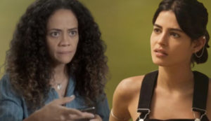 Ao ver o sofrimento de Guta (Julia Dalavia), Zuleica (Aline Borges) será obrigada a contar um segredo guardado a sete chaves em Pantanal (Foto: Reprodução / Globo)