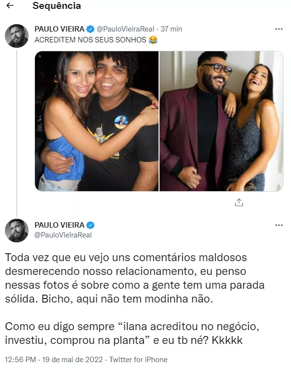 Paulo Vieira postou antes e depois dele com a mulher, Ilana Sales (Foto: Reprodução/Twitter)