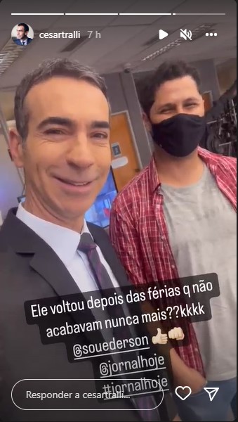 César Tralli surge ao lado de diretor de TV do JH e faz piada - Foto: Reprodução