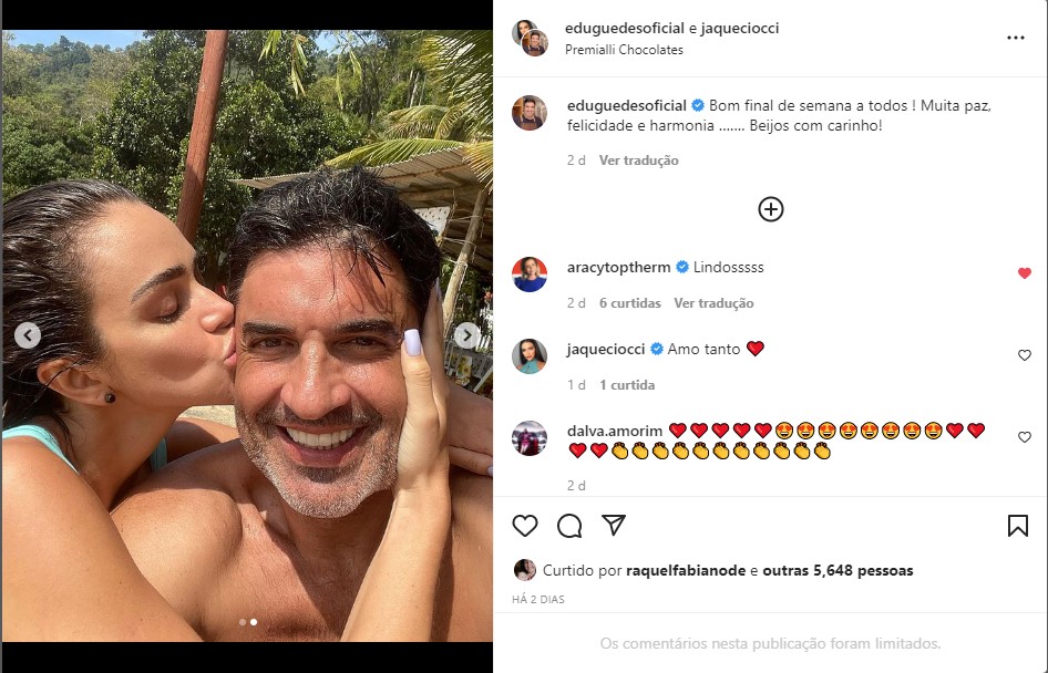 Edu Guedes surge sendo beijado pelo grande amor - Foto: Reprodução