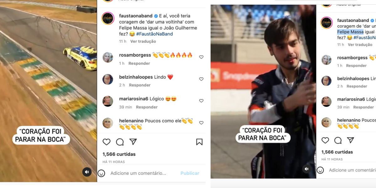 João Guilherme assume que conhece o piloto Felipe Massa desde pequeno e expõe situação que viveu no autódromo