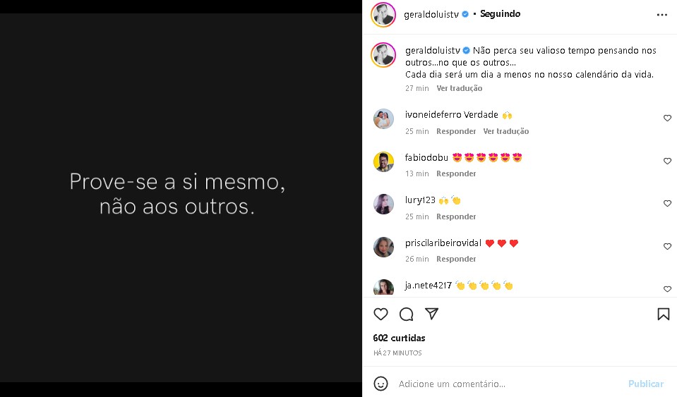 Geraldo Luís surpreendeu com recado surpreendente (Foto: Reprodução/ Instagram)