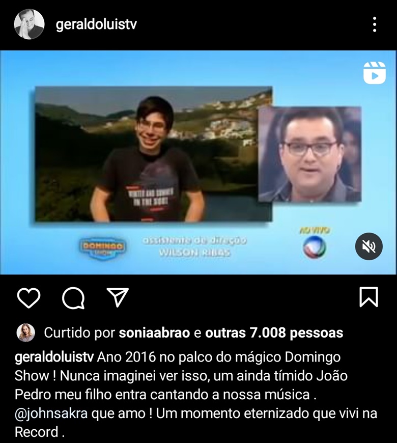 Geraldo Luís relembra um dos momentos mais emocionantes de sua carreira à frente do extinto "Domingo Show" 