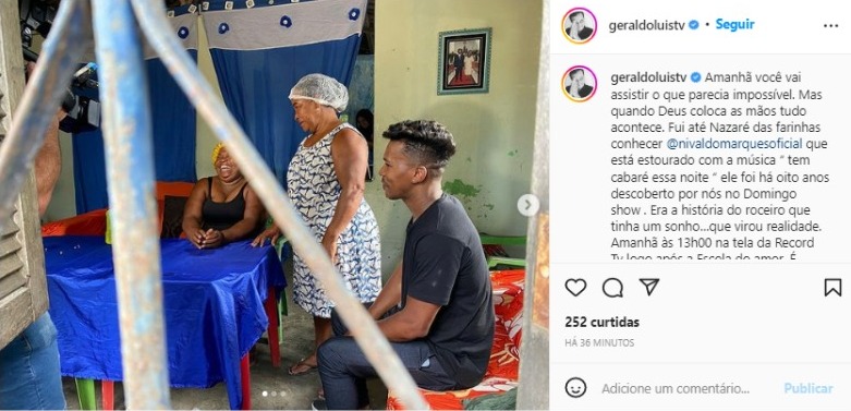 Geraldo Luís convida o telespectador a conhecer a história de Nivaldo Marques (Foto: Reprodução/Instagram)