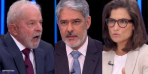 MST vai ao encontro de Bonner e Renata após entrevista de Lula no Jornal Nacional (Foto: Reprodução)