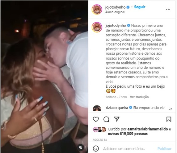 Jojo Todynho e Lucas Souza comemoram um ano de namoro (Foto: Reprodução/Instagram)