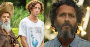 Jove (Jesuíta Barbosa) tentará a todo custo mostrar o Velho do Rio (Osmar Prado) a José Leôncio (Marcos Palmeira) em Pantanal (Foto: Reprodução / Globo)