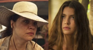 Em Pantanal, Maria Bruaca (Isabel Teixeira) vai virar a isca de Alcides (Juliano Cazarré) e vai morar na tapera de Juma (Alanis Guillen) (Foto: Reprodução / Globo)